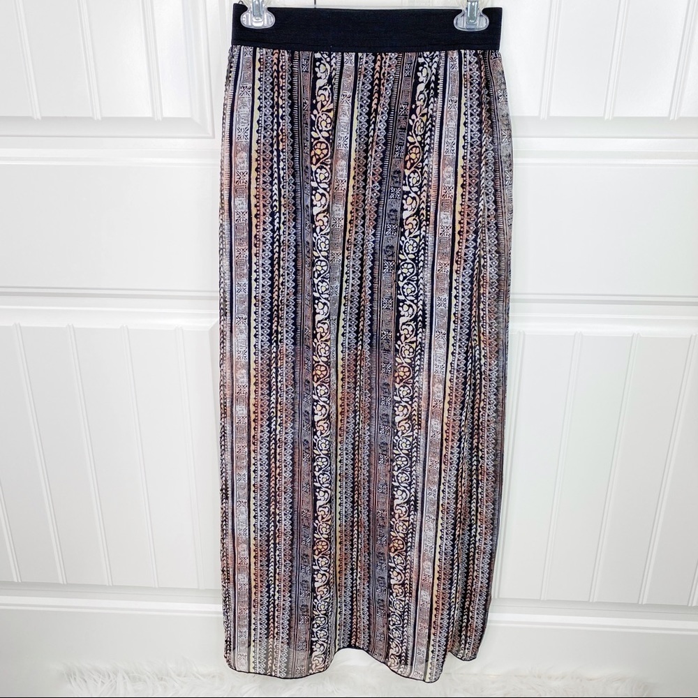Socialite Boho Print Double Slit Maxi Skirt Sheer - Picture 4 of 6